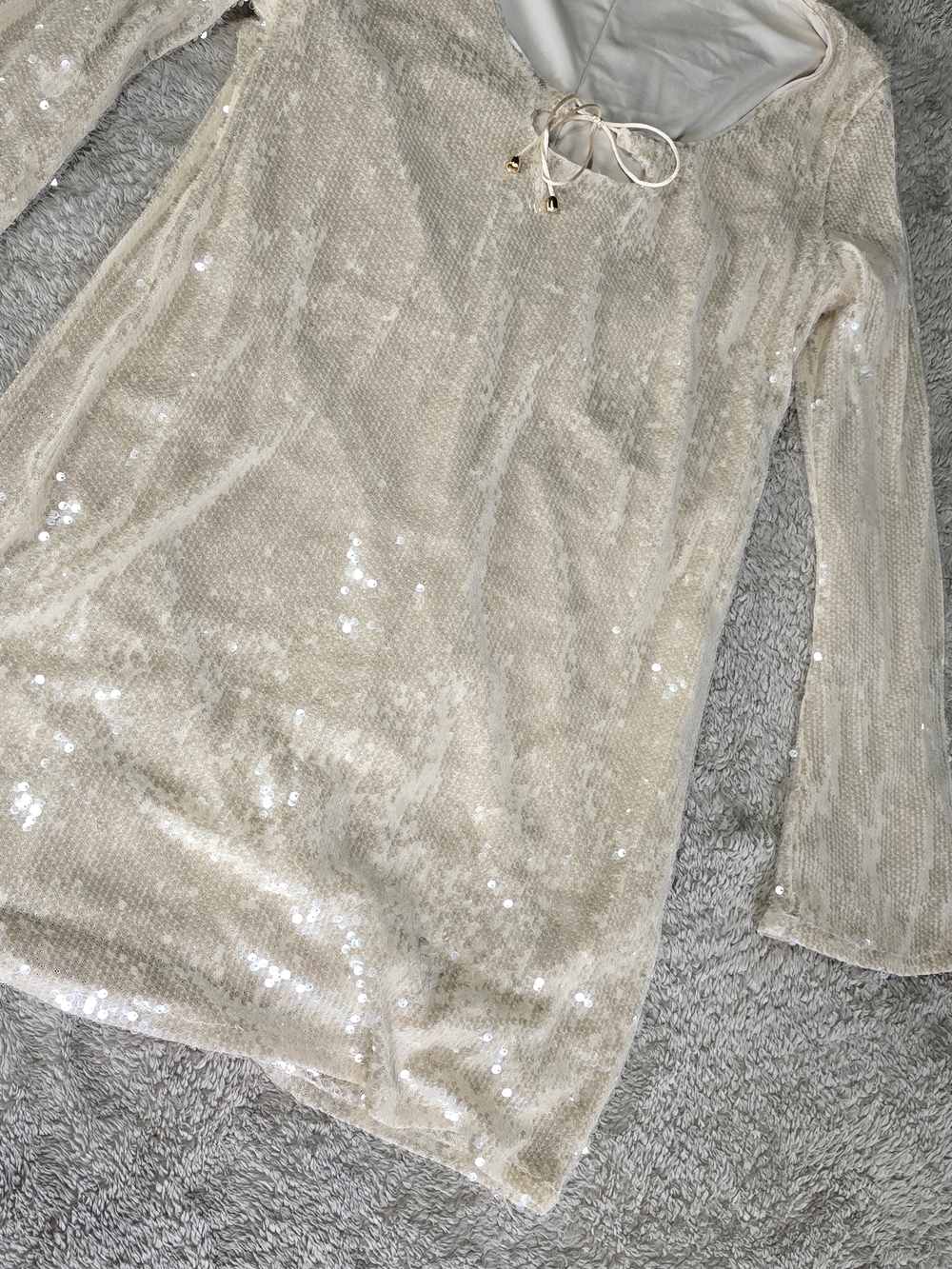 wild fable Cream Sequin Long Sleeve Shift Dress